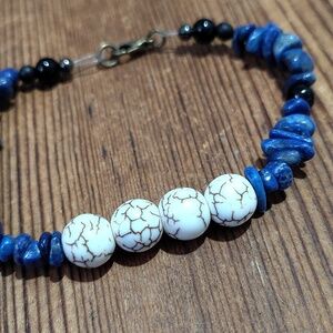 Blue and White Nugget Beaded Men's Bracelet,  Handmade Men's Bracelet